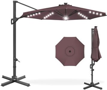 Best Choice Products 10ft Solar LED Cantilever Patio Umbrella, 360-Degree Rotation Hanging Offset Market Outdoor Sun Shade for Backyard, Deck, Poolside w/Lights, Easy Tilt, Cross Base - Deep Taupe