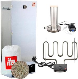ITA Elektrischer Räucherofen 7004 - Smoker Set mit Heizung, Rauchgenerator - XL Räucherschrank mit Thermometer - Edelstahl - EU Qualität, Direkt vom Hersteller - 111 cm mit 4 Etagen