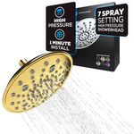 SparkPod 7 Spray Settings Shower Head - Adjustable High Flow Shower Head with Mist Setting - Showerhead Replacement Head for The Bathroom (8 Inch, Gold)