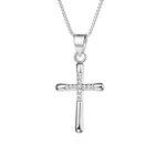 Belons Women Girls Necklace 925 Sterling Silver Cubic Zirconia Cross Pendant Necklace 18" Chain