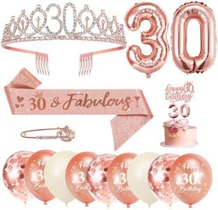 30 Anni Decorazioni Compleanno Donna, 30° Fusciacca e Diadema Oro Rosa Compleanno, Happy Birthday Cake Topper, Candele di Compleanno Numero e Palloncini, Regalo Donna 30 Anni