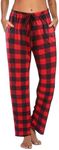 Ekouaer Women Pajama Pants Comfy Pj Bottom with Pockets Stretch Plaid Sleepwear Classic Black and Red Plaid Large