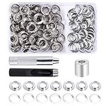 Grommet Kit 100 Sets 1/2 Inch Grommet Eyelets with 3 Grommet Setting Tool and Storage Box for Tarpaulin Fabric Craft Making Silver