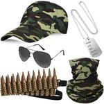 Bofeiya Set of 5Pcs Army Cosplay Costume Accessories-Army Camouflage Hat,Sunglasses,Camouflage Mask,Dog Tag for Adults Halloween Fancy Dress Up Supplies