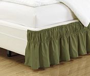 Linen Plus Elastic Bed Skirt 14" Drop Easy On/Easy Off Dust Ruffled Solid New (Sage Green, Queen-King)