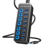 ONFINIO USB Hub 3.0 7 Port, USB Data Hub Splitter with LED Individual On/Off Switches and Lights, 5Gbps High Speed USB Port Expander for MacBook, Mac Pro, Mac Mini, iMac, Surface Pro, XPS, PC