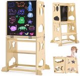 Toddler Kitchen Stool Helper, 4 in 1 Toddler Standing Tower Collapsible Kids Step Stool, Child Standing Tower for Toddlers 1-3 with Safety Rails