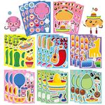 24 PCS Mexican Fiesta Stickers, Make Your Own Mexican Carnival Stickers, Make a Face Stickers for Kids, Cinco De Mayo Tacos Cactus Guitar Stickers for Mexican Carnival Themed Birthday Party Supplies