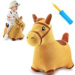 iPlay, iLearn Bouncy Pals Yellow Hopping Horse, Outdoors Ride On Bouncy Animal Play Toys, Inflatable Hopper Plush Covered W/Pump, Activitie Gift for 18 Months 2 3 4 5 Year Old Kid Toddler Boy Girl