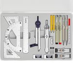 Nicpro 15 PCS Geometry Set with Compasses, Protractor Professional Drawing & Drafting Tools Including Metal Ruler, Triangles, Pencils and Erasers for Architect Designer & Engineer with Sturdy Case