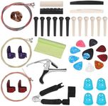 Glarks 57Pcs Guitar Accessories Guitar Tool Changing Kit Including Guitar Picks, Capo, Acoustic Guitar Strings, String Winder, Bridge Pins, Pin Puller, Guitar Bones & Pick Holder, Finger Picks