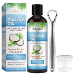 Coconut Oil Pulling Mouthwash with Tongue Scraper, Coconut Mint Oil Pulling Helps Fresh Mouth, Teeth Whitening, Supports Gum Health, Improves Oral Hygiene. 8 fl. oz.