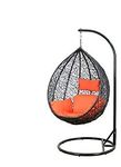 City Outdoor Furniture_Single Seater Swing Chair with Stand & Cushion & Hook Outdoor || Indoor || Balcony || Garden || Patio || Living || Room Home Improvement_(Brown ,Orange Cushion)
