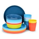 Large Plates and Small Bowls Kid Cups Set Wheat Straw Microwave Safe Dinnner Plates for Pasta,Cereal, Salad,Side Dishes, Kitchen, Camping, RV 【Set of 18】
