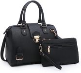Dasein Women Barrel Handbags Fashion Satchel Bags Top Handle Shoulder Purses Vegan Leather Work Tote (Buffalo Black)