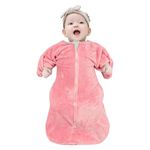 ZIGJOY Shark-Fin Transition Swaddle - 2.5 Tog Fleece Baby Sleeping Bag 3-6 Months Warm Plush Swaddle Blanket with 2- Way Zipper for Winter, Pink