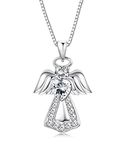 Finrezio 925 Sterling Silver Guardian Angel Pendant Necklace for Girls Women Heart Crystal Silver Necklace for Gift, Crystals from Austria, Gift for Daughter/Wife/Girlfriend