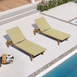 PURPLE LEAF Oversized Outdoor Lounge Chair French Set of 2, Beige Green