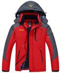 donhobo Men's Fleece Jacket Winter Waterproof Warm Ski Jackets Windproof Coat with Zip Pockets Hood(Red,L)