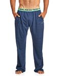 Balanced Tech Men's Solid Cotton Knit Pajama Lounge Pants - Navy Heather/Green - Small