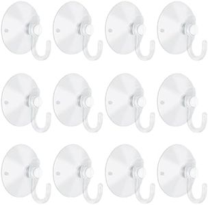 LuluEasy 12 Pieces Small Suction Cups with Hooks 1.2 inch Clear Plastic Sucker Hooks for Glass Window Wall Festivals Parties Theme Carnival Decoration Door Bathroom Kitchen