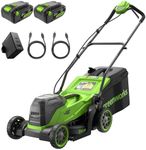 Greenworks 48V (24V x 2) Cordless Lawnmower for Large Lawns up to 400m2, 35cm Cutting Width, 40L Bag, Lawnmower with Two 4Ah Batteries and Twin Charger, 3 Year Guarantee MO48L421-01