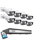 ZOSI 16CH 4K PoE CCTV Camera System with Person Vehicle Detection, 8pcs 5MP Outdoor PoE IP Cameras, Color Night Vision, 2-Way Audio, Light and Sound Siren, 16CH H.265+ 8MP NVR and 4TB Hard Drive