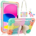 VOFUOE for iPad 10th Generation Case 2022 for iPad 10.9 Case for Kids Girls with Butterfly Wings Kickstand Pencil Holder Shoulder Strap Keychain Rugged Cover for iPad 10th Generation 10.9 Inch-Pink