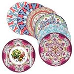 fanquare Placemats and Coasters Set of 6, Round Mandala Place Mats, Heat Insulation Placemats Washable Non-slip Rubber Table Mats for Dinner Table Kitchen