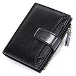 SENDEFN Women's RFID Blocking Leather Small Compact Bi-fold Zipper Pocket Wallet Card Case Purse with ID Window