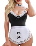 Avidlove Women Maid Lingerie Set Sexy Role-play Costumes 3 Piece Snap Crotch Teddy Bodysuit Black M