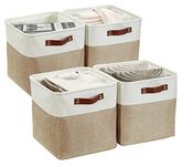 DECOMOMO Cube Storage Bin | Cube Storage Organizer Bins 13x13 Foldable Baskets for Shelf Closet Kids Cloth Bathroom (Beige and White, Cube - 4 Pack)