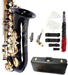 Ktaxon Alto Saxophone Drop E Brass Sax Full Kit for Student Beginners with Carving, Mouthpiece, Carrying Case, Gloves, Cleaning Cloth Bar, Detachable Strap, Shoulder Strap, Reed