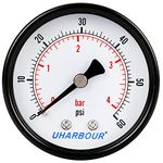 Uharbour Reliable Dual Scale Mechanical Manometer Low Pressure Gauge for Gas and Water (60psi/4bar) with 1/4" NPT Back Connection…