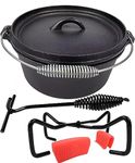 Pre-Seasoned Cast Iron Camp Dutch Oven, 4.1 qt, Including Lid Lifter, Lid Stand and Silicone Potholders