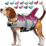 EMUST Shark Life Jackets for Dogs, Adjustable Ripstop Dog Life Vest for Water Safety Pet Life Vest with Rescue Handle Safety Vest for Swimming Pool Beach Boating, (L,Pink)