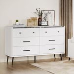 DWVO White 6 Drawer Dresser, 47" W Large Double Dresser Chest of Drawers, Modern Wood Storage Dresser Organizer with Black Metal Handles & Anti-Tipping Device for Hallway, Entryway, Dresser Room