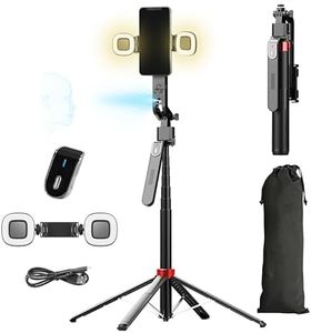 DRAVINA AI Auto Face Tracking Selfie Stick - 360° Rotation + 270° Tilt, 4 in 1 Phone Tripod with Fill Lights, 180cm Aluminum Alloy Tripod with 4 Legs for Extra Stability + Rechargeable Remote Control