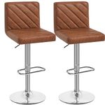 Yaheetech Barstools Set of 2, Kitchen Stools with Backs, PU Leather Adjustable Swivel Bar Chairs, Breakfast Dining Stools with Footrest for Kitchen Island Counter/Home Bar, Retro Brown