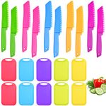 Aemygo 20 Pcs Kids Knife Set with Cutting Board, Plastic Child Safe Knives for Real Cooking Serrated Edges Toddler Knife Children Chopping Board, Kid Cutting Utensils for Fruit, Bread, Lettuce