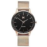 MVMT Women's Minimalist Vintage Watch, Black Rose Gold Mesh, Adult