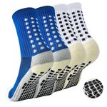 2 Pairs Football Socks, Grip Socks Football, Rubber Anti Slip and Thicken Football Socks for Men, for Badminton Soccer Running Gym Indoor Training (IN, Alpha, Free Size, 1, 2pairs（Blue + White）)