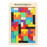 nabhya wooden shape sorting puzzle blocks educational toy to learn colours & shapes (wooden tetris jigsaw)- Multi color