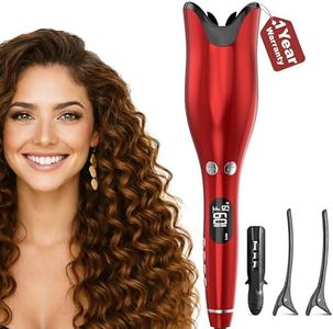 ENEM Hair Curler Machine, Easy, Automatic Hair Curler for women, with 1 year Warranty from enem, 4 Temperature Settings, Anti-Scald Design Curler, Quick Curls in 10 Minutes, 360° Swivel Cord for Effortless Styling (Red)