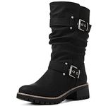 GLOBALWIN Women's Mid Calf Dress Boots Biker Motorcycle Riding Boots Women For Women, 21yy08black, 7