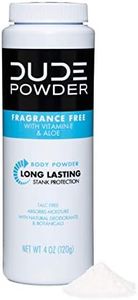 DUDE Body Powder, Fragrance Free 4 Ounce Bottle Natural Deodorizers With Chamomile & Aloe, Talc Free Formula, Corn-Starch Based Daily Post-Shower Deodorizing Powder for Men