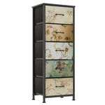 CAIYUN Chest of Drawers Bedroom with 5 Drawers, Tall Fabric Dressers with Flower Printing, Dresser for Entryway Hallway Living Room, Closet Storage Drawer, Bedside Table