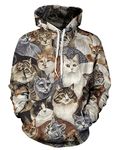 QZUnique Causal Unisex Cute Cat Printing Pullover Hoodie Lovers Sports Sweatshirt US M