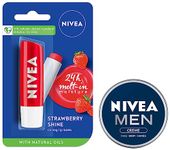 NIVEA Lip Balm, Fruity Strawberry Shine, 4.8g & Nivea Men Creme, Non Greasy Moisturizer, Cream For Face, Body & Hands, 75 ml