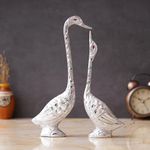 Webelkart Pair of Kissing Duck, Swan Showpiece for Home Decor - 29 cm (Silver)